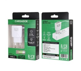 CARGADOR 2 USB CON CABLE ROCA TIPO C (CEAC315)