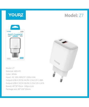 FICHA CARGADOR YOURZ 20W C+USB  (CEAC927)
